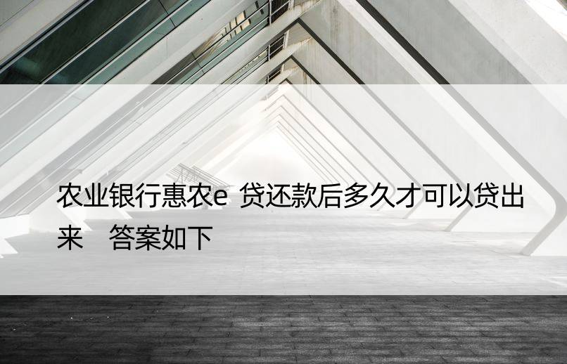 农业银行惠农e贷还款后多久才可以贷出来 答案如下